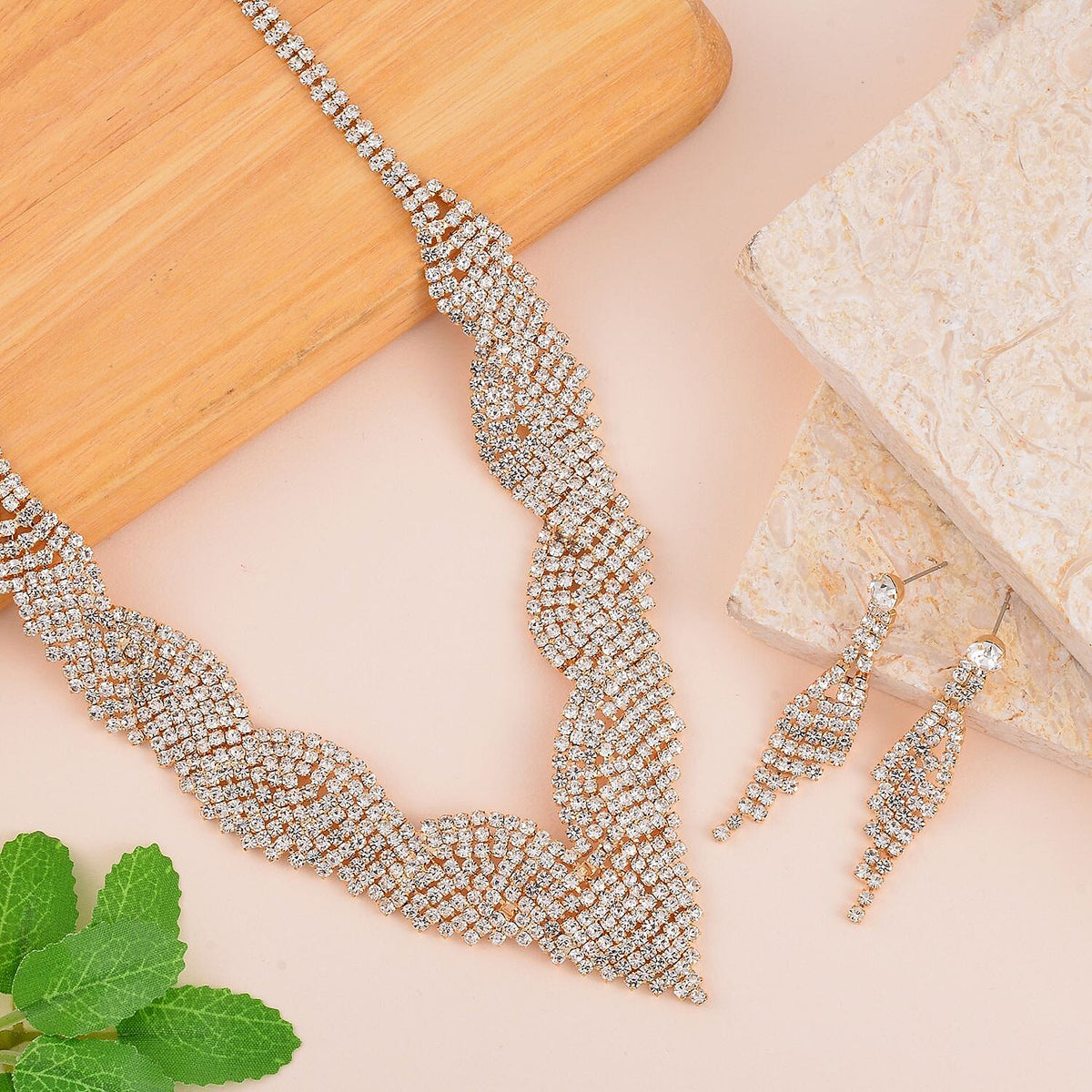 2 Piece Set - Austrian White Crystal Necklace (Size 20-2 inch Ext.) and Earrings in Gold Tone 4218932 1