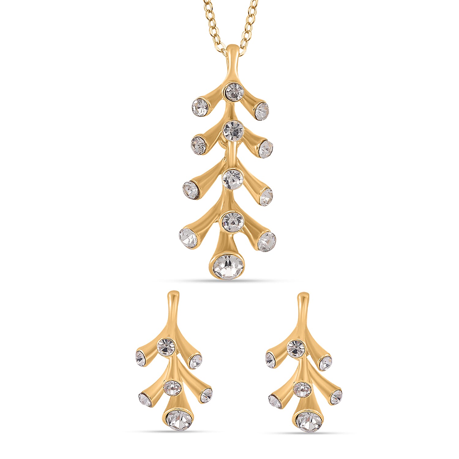 2 Piece Set - White Crystal Necklace and Earring with Push Back 4283003 0