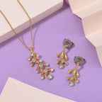 2 Piece Set - White Crystal Necklace and Earring with Push Back