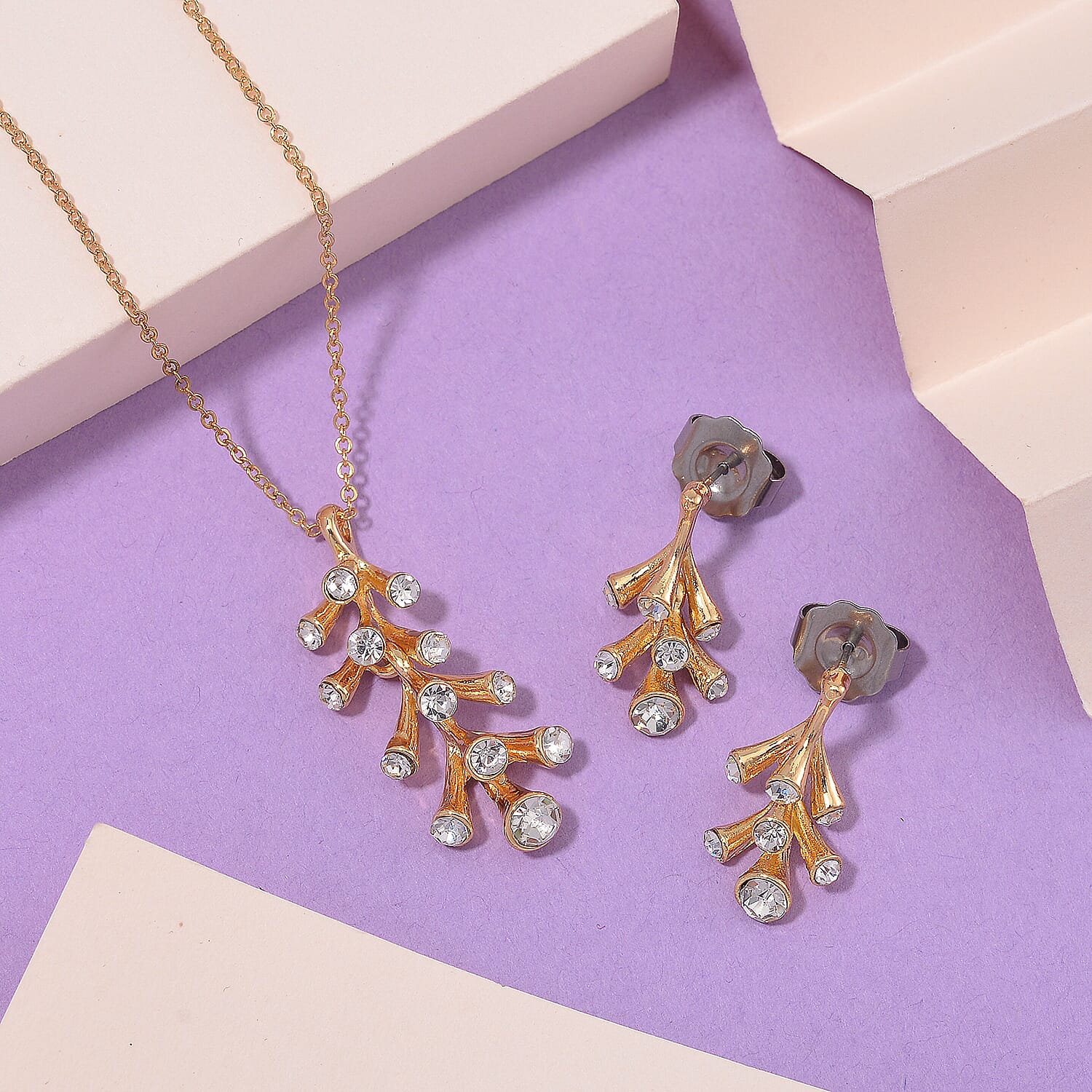 2 Piece Set - White Crystal Necklace and Earring with Push Back 4283003 1