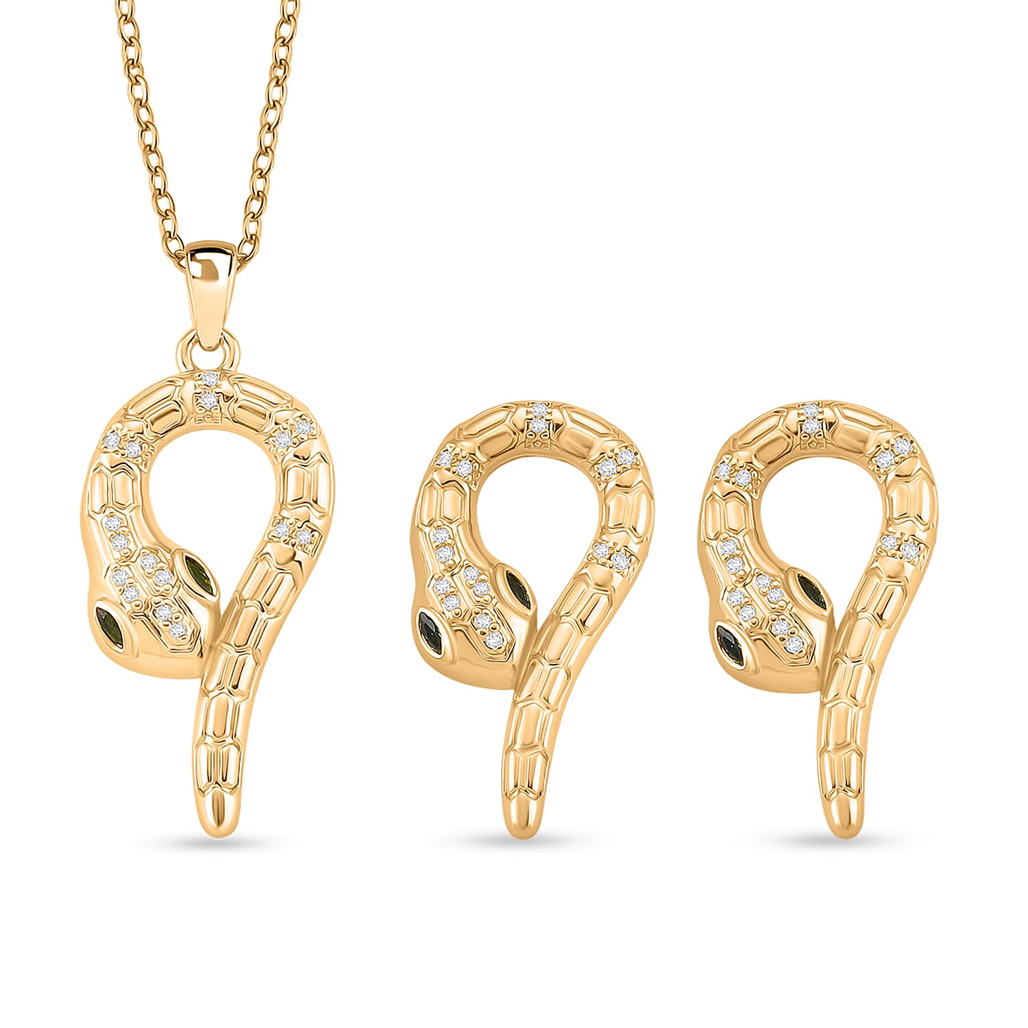 BIGGEST DESIGNER CLOSEOUT - Biacco Collection - Green Cubic Zirconia &amp; White Cubic Zirconia Serpent Necklace &amp; Earrings 4413619 0