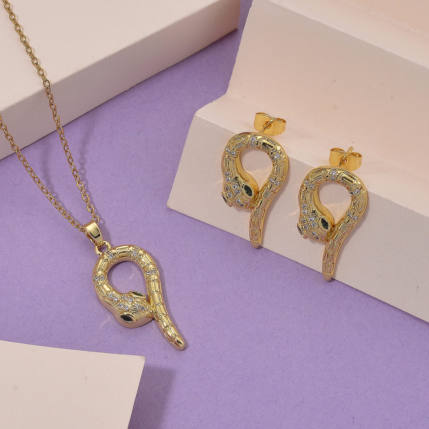 BIGGEST DESIGNER CLOSEOUT - Biacco Collection - Green Cubic Zirconia &amp; White Cubic Zirconia Serpent Necklace &amp; Earrings 4413619 2