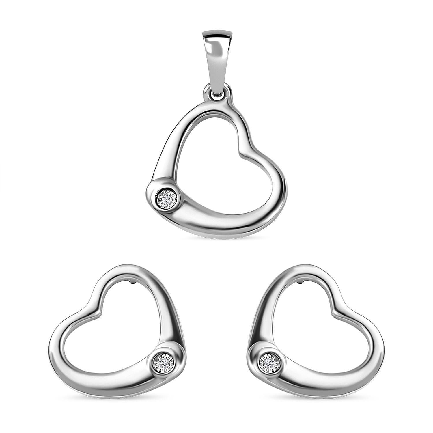 One Time Closeout - 2 Piece Set - Diamond Heart Earrings and Pendant 4255965 0