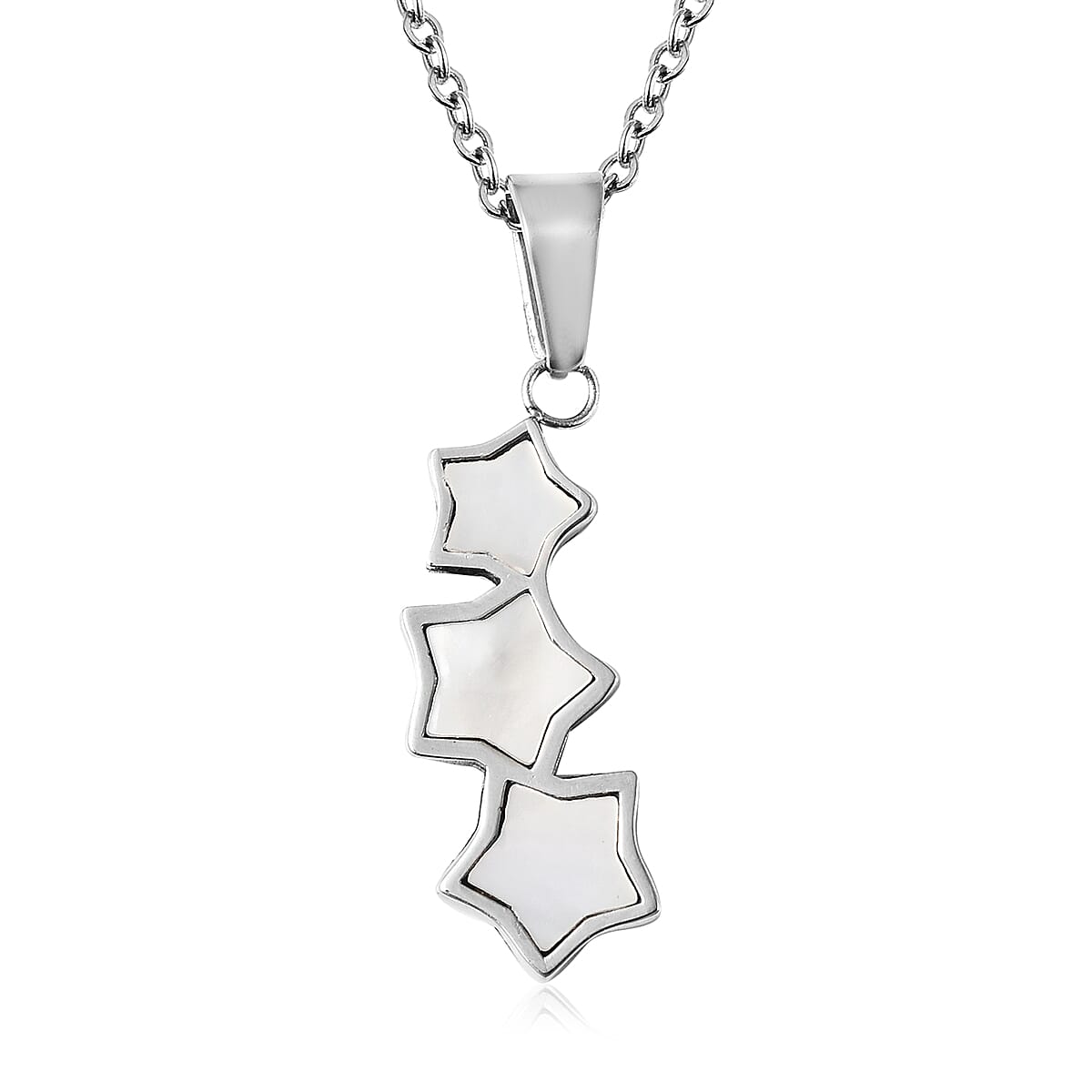 2 Piece Set White Mother of Pearl Star Pendant with Chain 20 Inches and Stud Earrings in Silver Tone 4037866 3