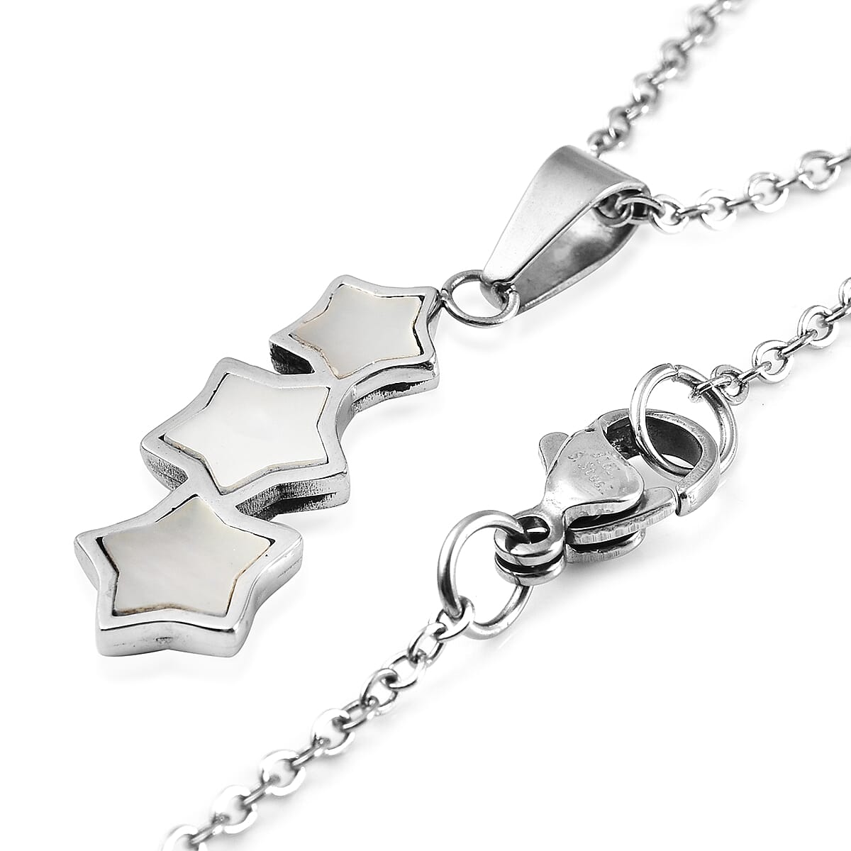 2 Piece Set White Mother of Pearl Star Pendant with Chain 20 Inches and Stud Earrings in Silver Tone 4037866 4
