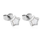 2 Piece Set -  White Mother of Pearl Star Necklace (Size 20) and Earrings (with Push Back) in Stainless Steel