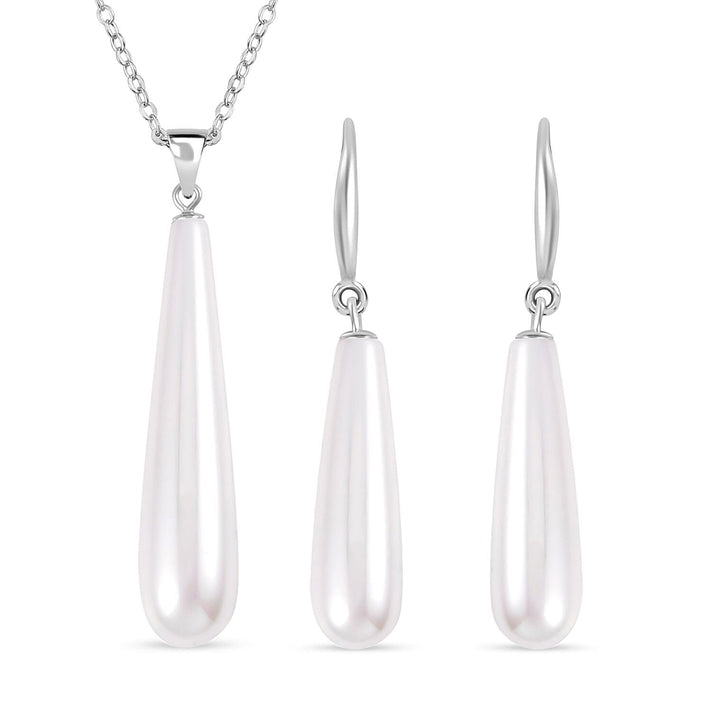2 Piece Set - White Shell Pearl Drop Earring with Hook &amp; Necklace (Size - 20) 4316940 1