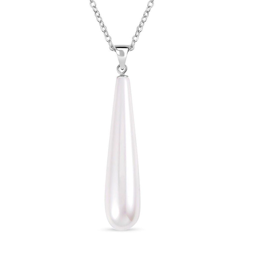 2 Piece Set - White Shell Pearl Drop Earring with Hook & Necklace (Size - 20) in Silver Tone 30.00 Ct.