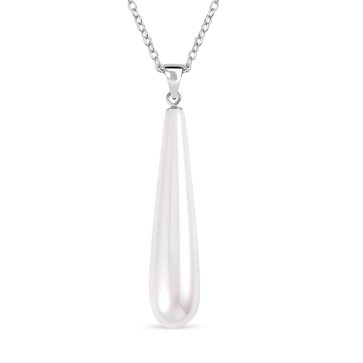 2 Piece Set - White Shell Pearl Drop Earring with Hook &amp; Necklace (Size - 20) in Silver Tone 30.00 Ct. 4316940 3