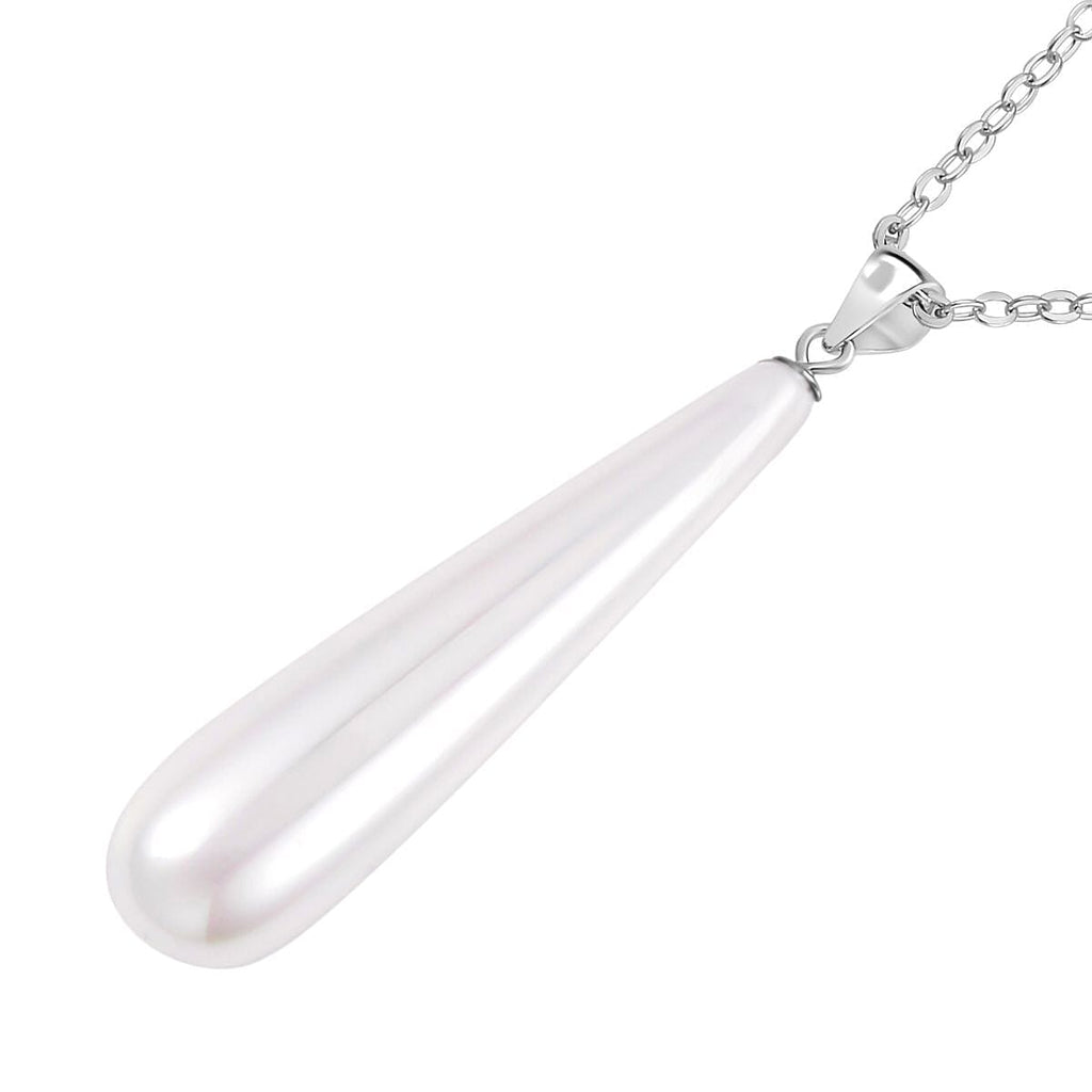 2 Piece Set - White Shell Pearl Drop Earring with Hook & Necklace (Size - 20) in Silver Tone 30.00 Ct.