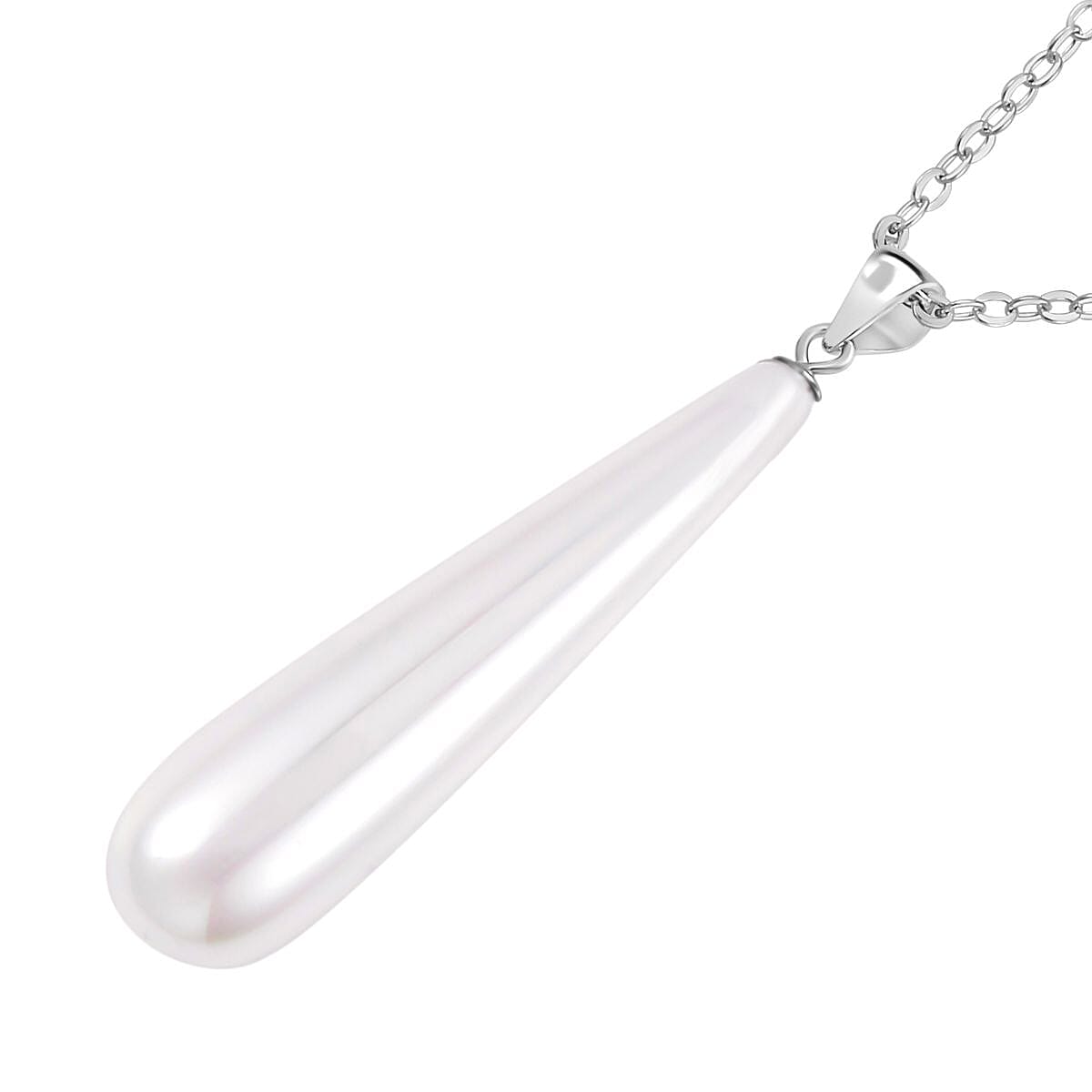 2 Piece Set - White Shell Pearl Drop Earring with Hook &amp; Necklace (Size - 20) in Silver Tone 30.00 Ct. 4316940 4