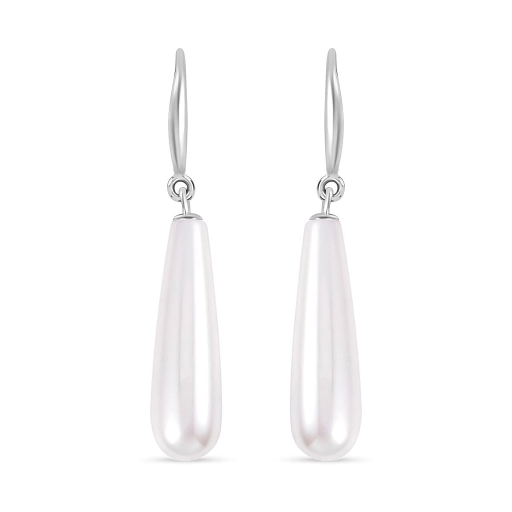 2 Piece Set - White Shell Pearl Drop Earring with Hook & Necklace (Size - 20) in Silver Tone 30.00 Ct.