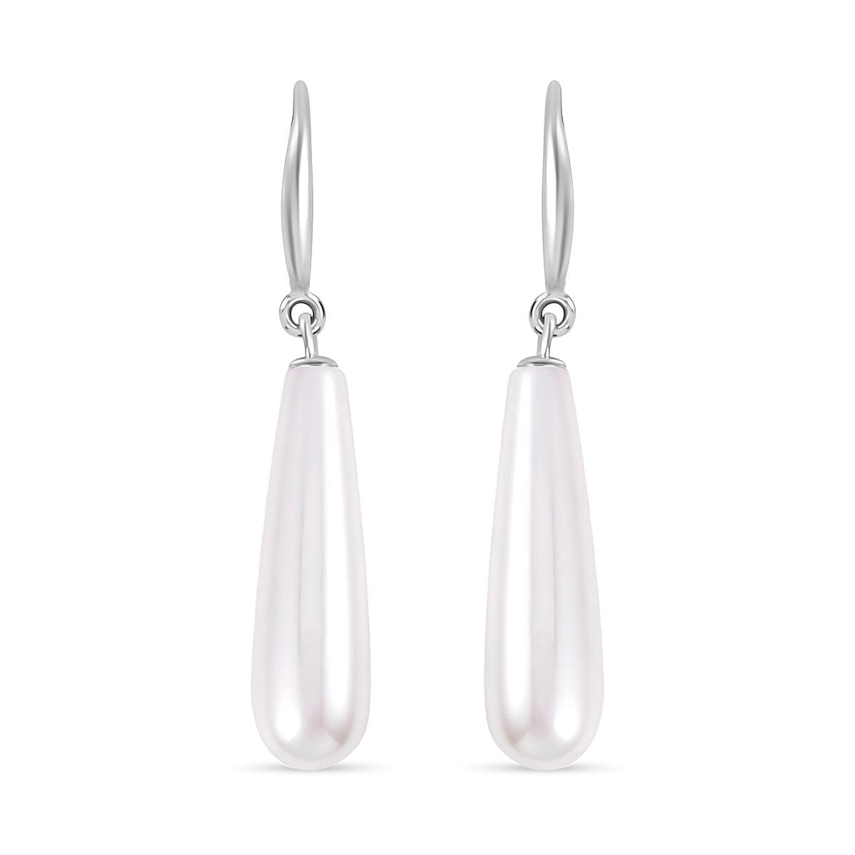 2 Piece Set - White Shell Pearl Drop Earring with Hook &amp; Necklace (Size - 20) in Silver Tone 30.00 Ct. 4316940 6