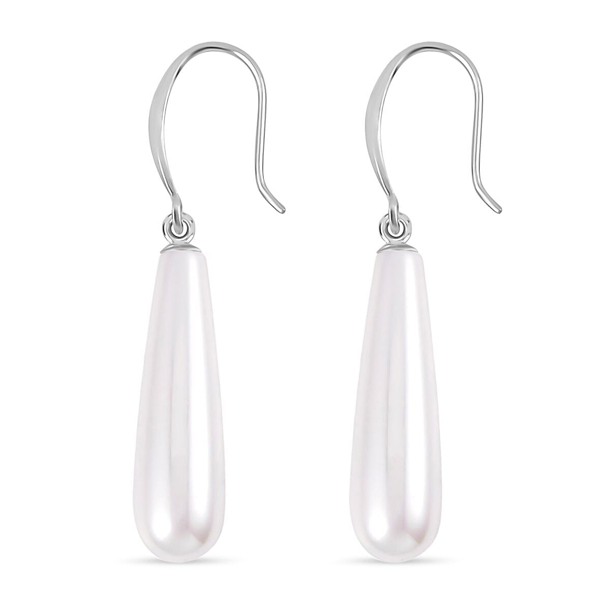 2 Piece Set - White Shell Pearl Drop Earring with Hook &amp; Necklace (Size - 20) in Silver Tone 30.00 Ct. 4316940 7