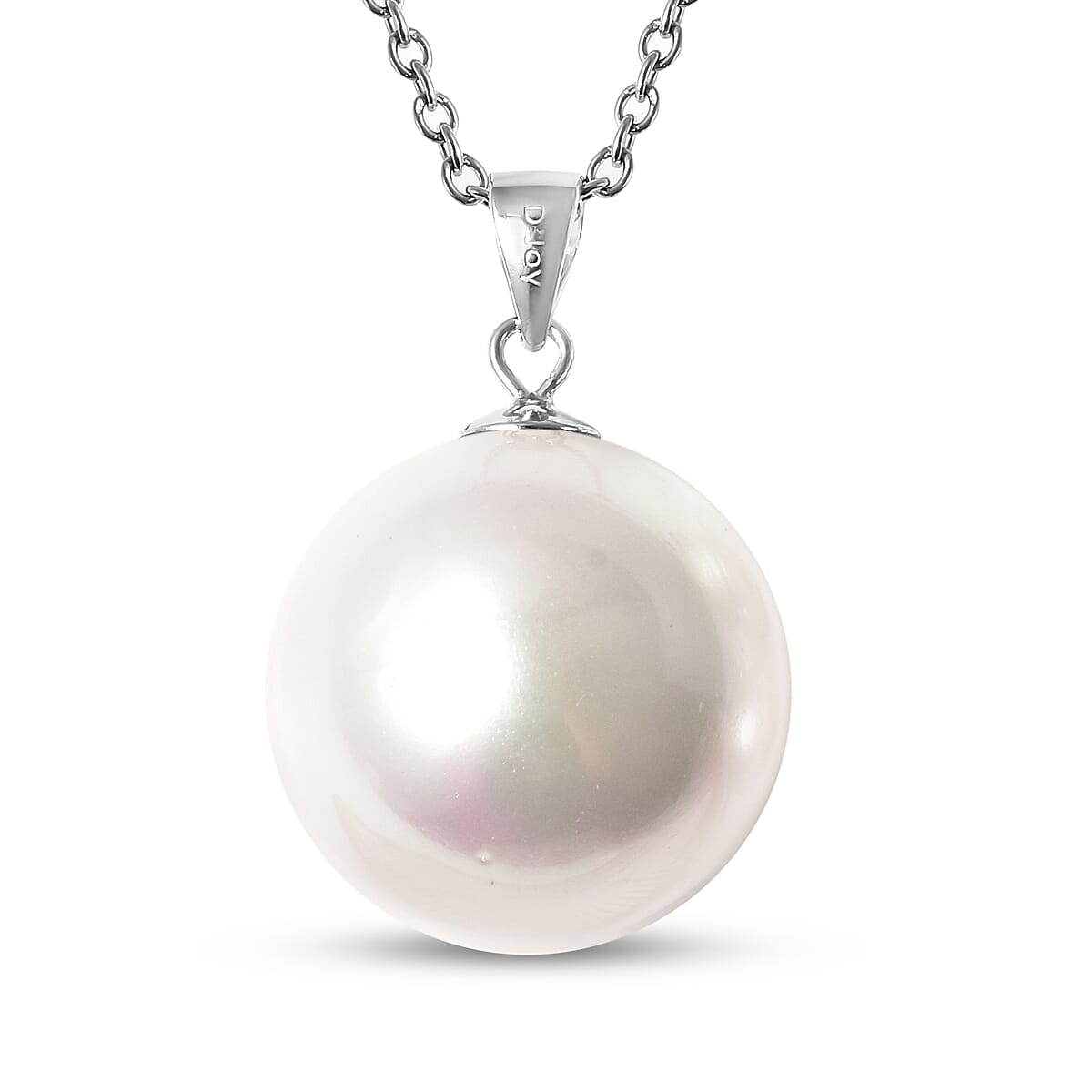 2 Piece Set - White Shell Pearl Pendant with Chain (Size 20) and Earrings in Silver Tone 4047996 2