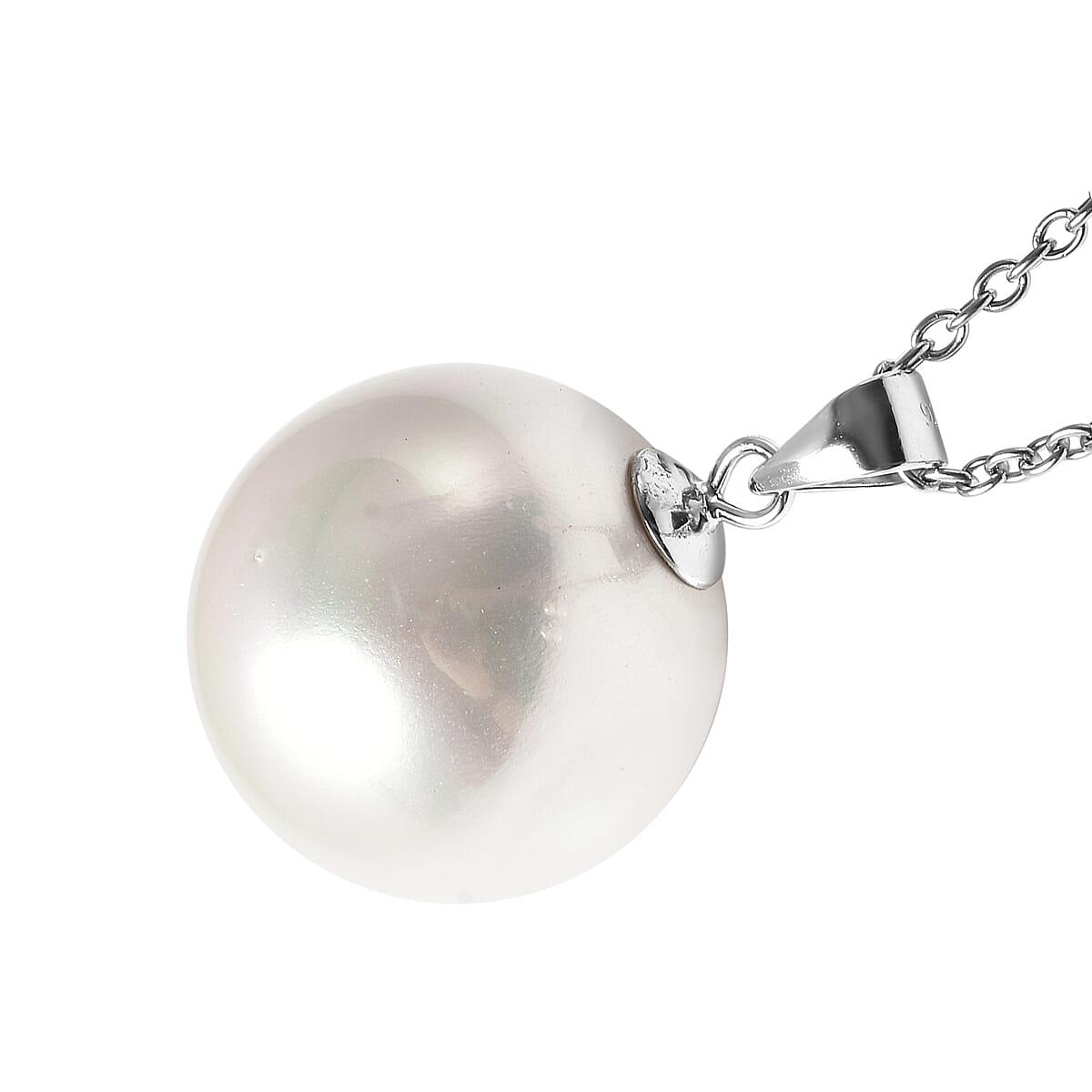 2 Piece Set - White Shell Pearl Pendant with Chain (Size 20) and Earrings in Silver Tone 4047996 3