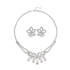 2 Piece Set - White Shell Pearl & White Crystal Necklace (Size 20-2 Ext) and Earrings With Push Back