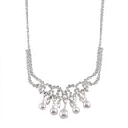 2 Piece Set - White Shell Pearl & White Crystal Necklace (Size 20-2 Ext) and Earrings With Push Back