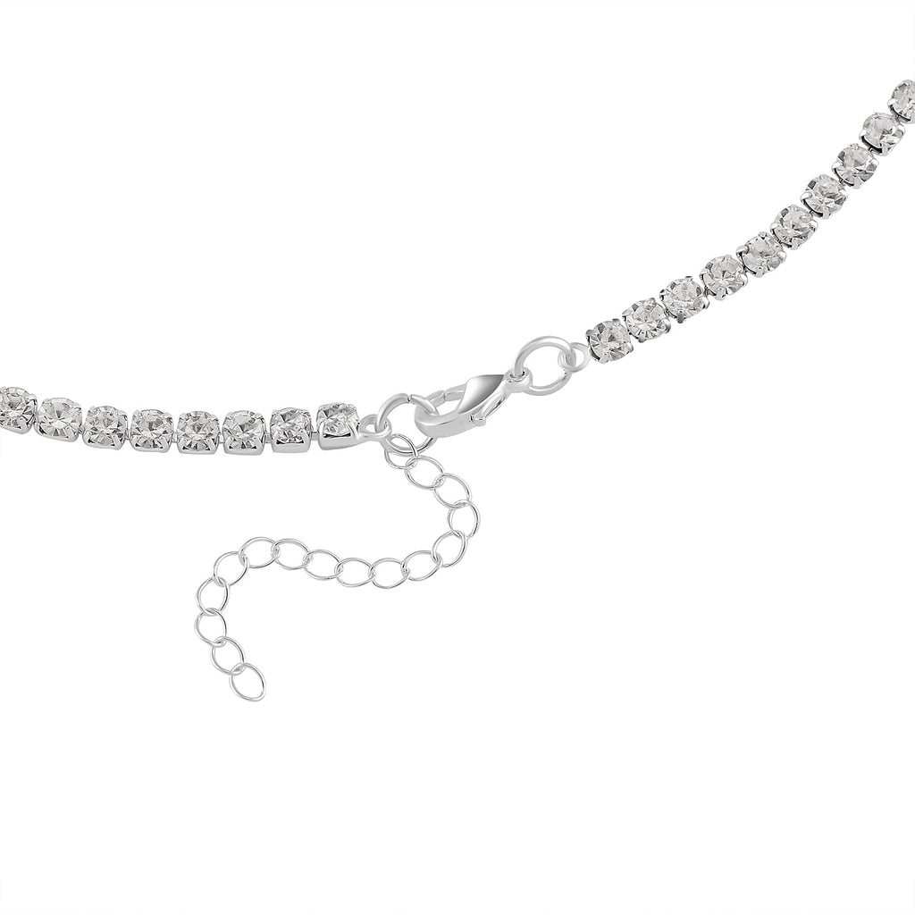 2 Piece Set - White Shell Pearl & White Crystal Necklace (Size 20-2 Ext) and Earrings With Push Back