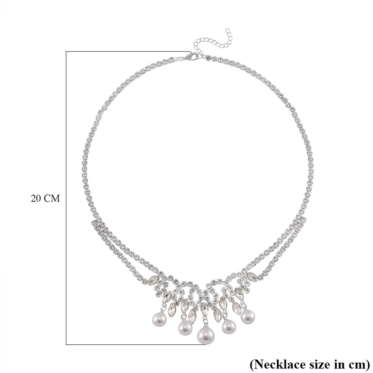 2 Piece Set -  White Shell Pearl, White Crystal Necklace and Earrings in Pure White Brass 4239196 5