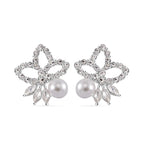 2 Piece Set - White Shell Pearl & White Crystal Necklace (Size 20-2 Ext) and Earrings With Push Back