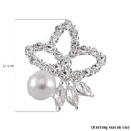 2 Piece Set - White Shell Pearl & White Crystal Necklace (Size 20-2 Ext) and Earrings With Push Back
