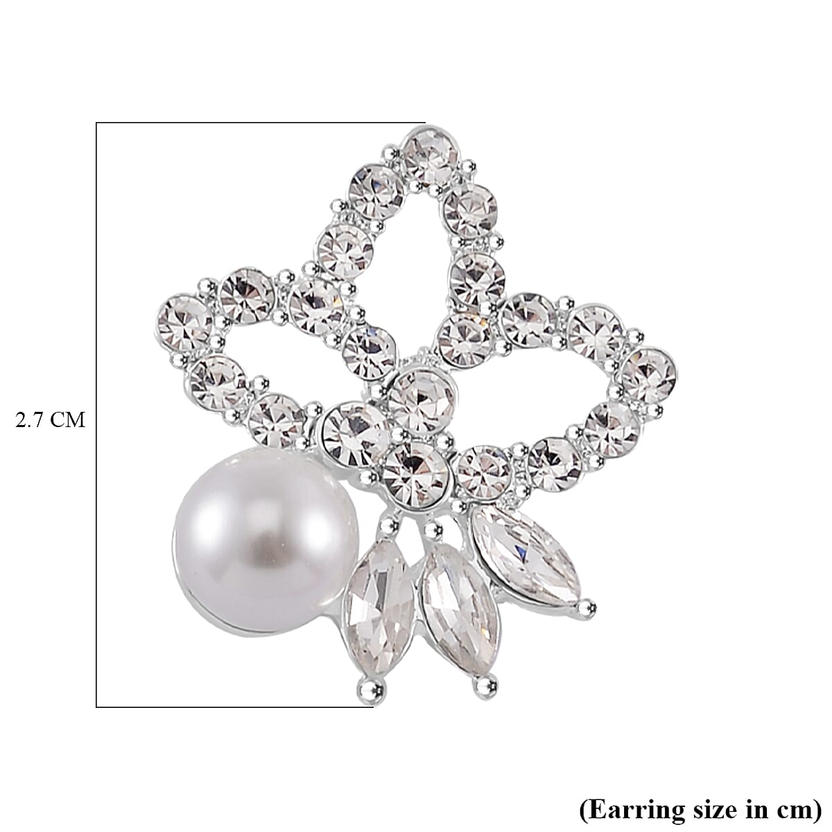 2 Piece Set -  White Shell Pearl, White Crystal Necklace and Earrings in Pure White Brass 4239196 8