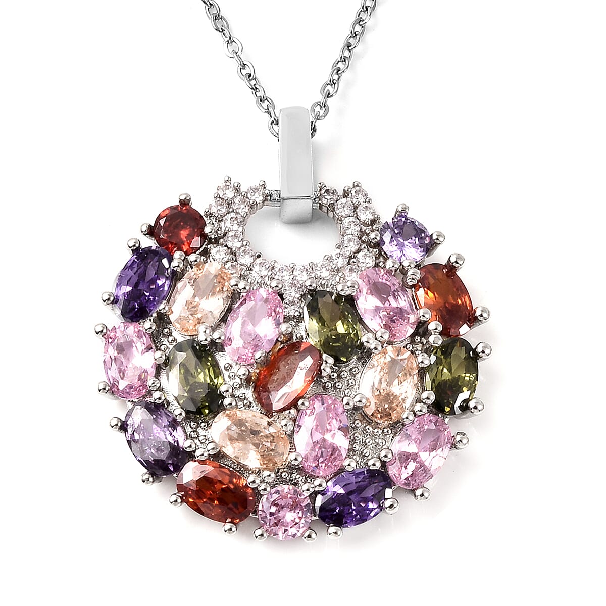 2 Piece Set White Shell Pearl and Multi-coloured Cubic Zirconia Pendant and Earrings in Silver Tone 4034163 1