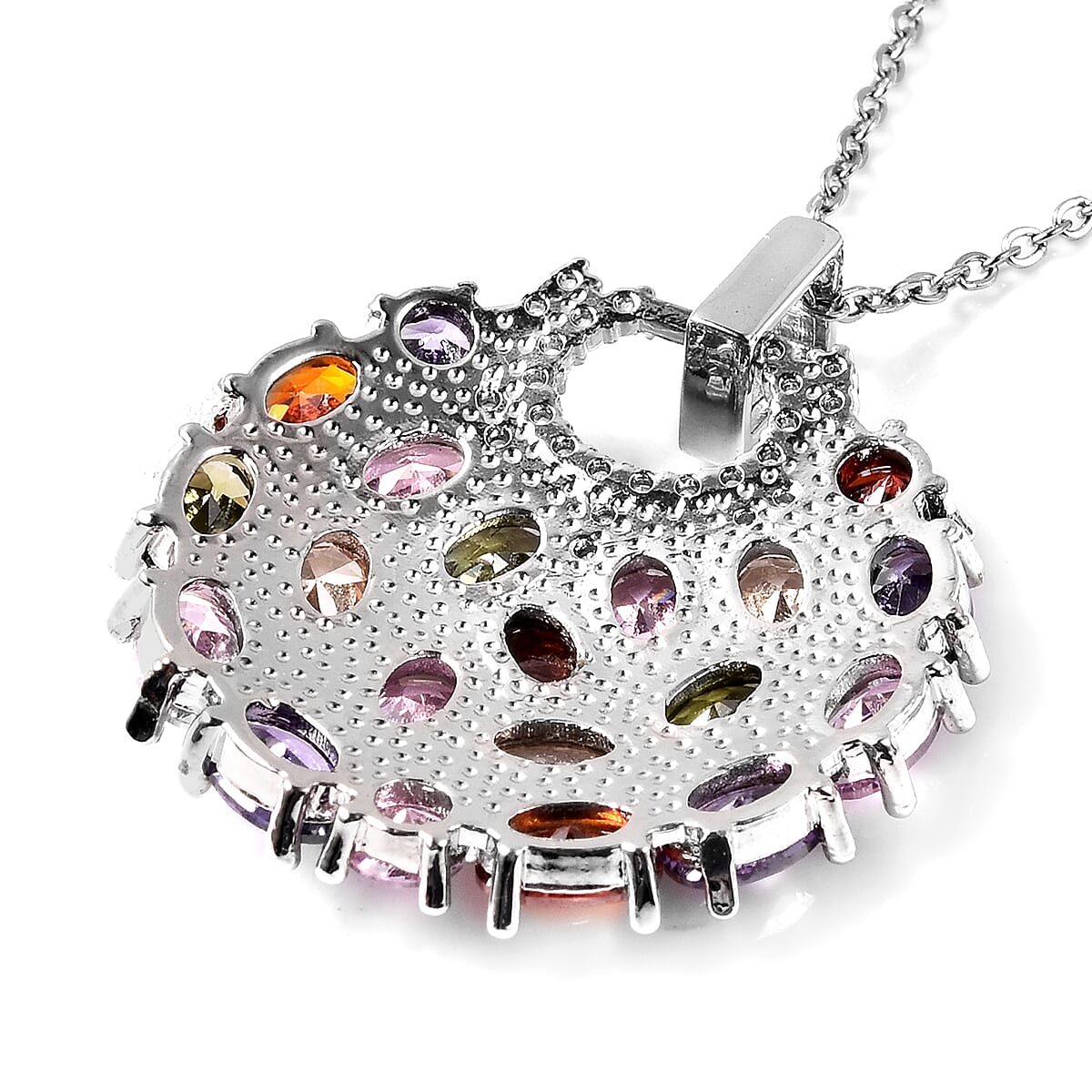 2 Piece Set White Shell Pearl and Multi-coloured Cubic Zirconia Pendant and Earrings in Silver Tone 4034163 3