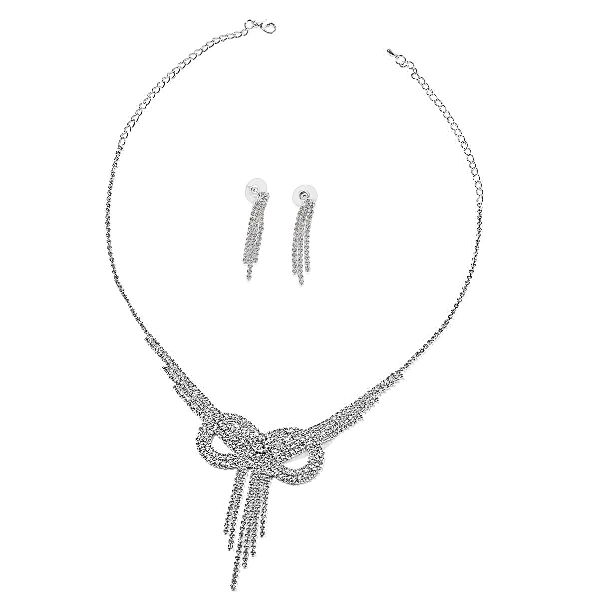 2 Piece Set - White Crystal Necklace (Size 24 with Ext) and Push Back Earring 4318396 0