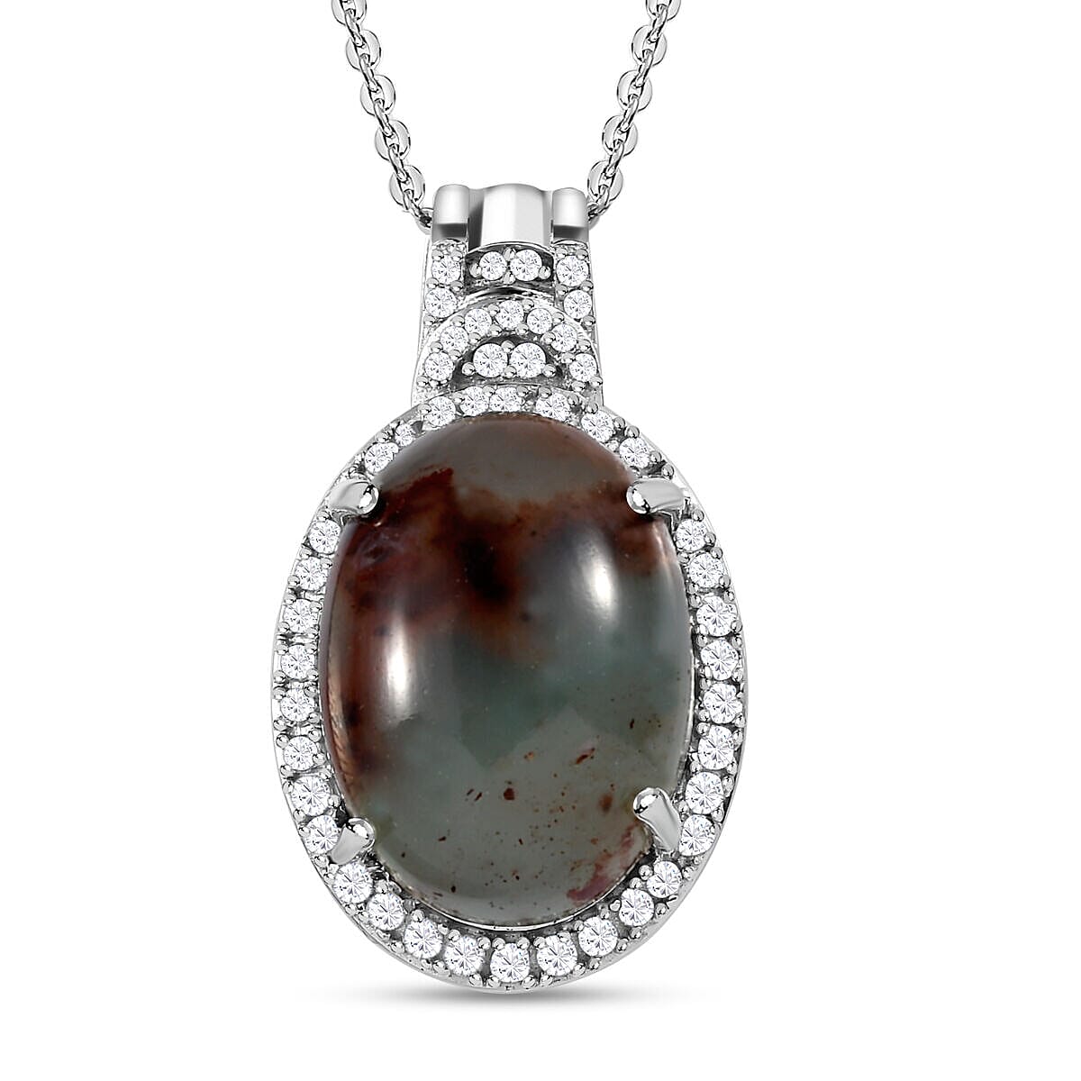 Zimbaprase and Natural Cambodian Zircon Pendant with Chain (Size-20) in Platinum Overlay Sterling Silver 15.83 Ct. 4401968 0