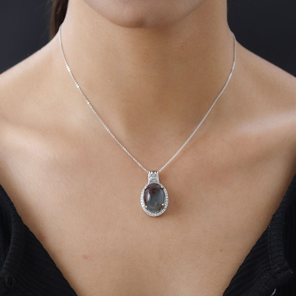 Zimbaprase and Natural Zircon Pendant with Chain (Size-20) in Platinum Overlay Sterling Silver 15.83 Ct.