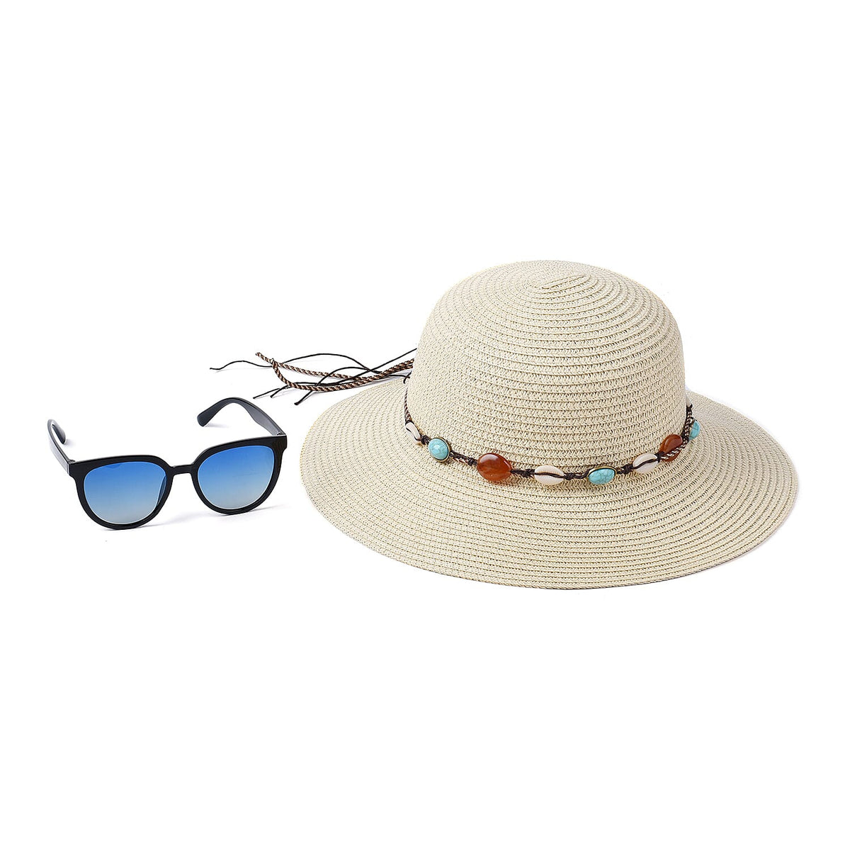 2 Pieces Set - Bowknot Hat with Ribbon and Leopard Pattern Eye Sunglasses - Khaki and Brown 4025560 0
