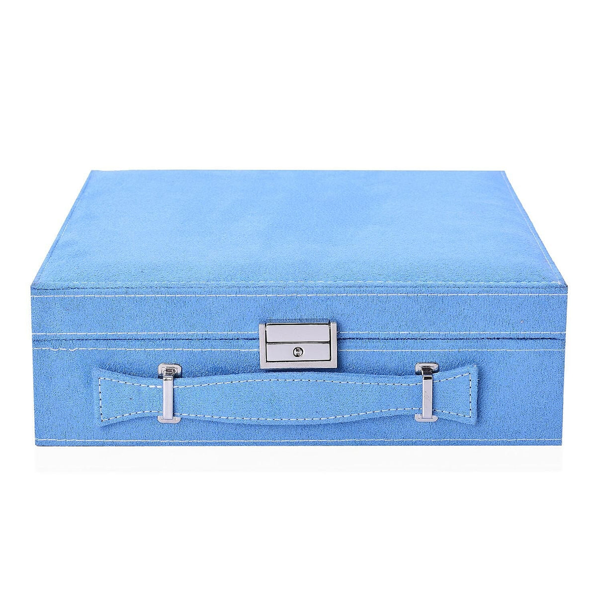 2 Tier Anti Tarnish Lined Jewellery Box with Lock and Key Turquoise Blue and Cream Colour V32526612 2