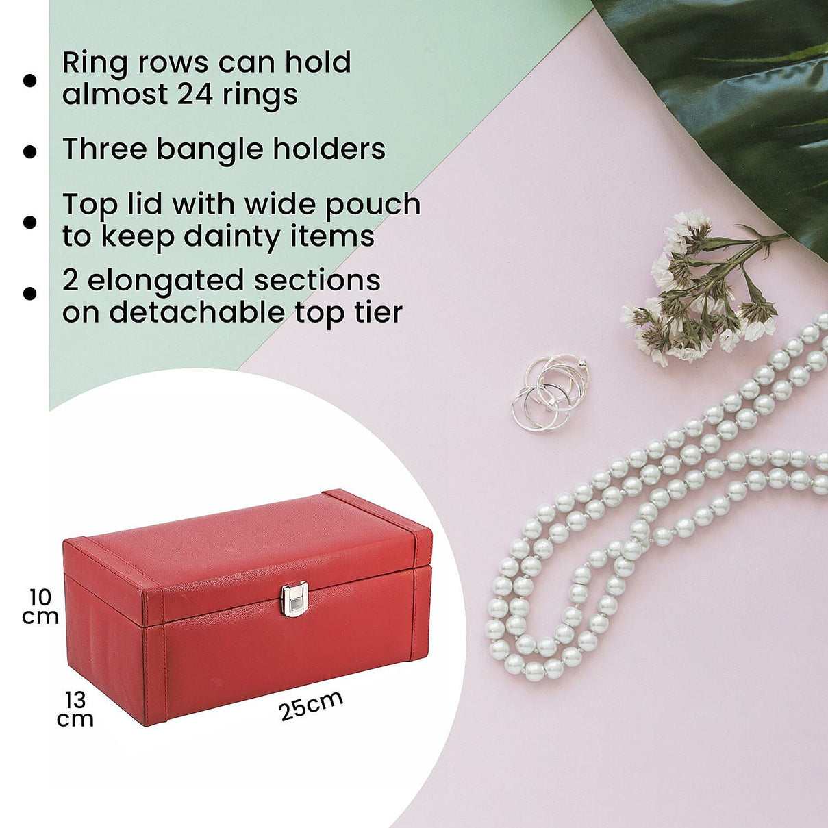 2 Tier Jewellery Box for Multiple Storage Options - Maroon 6243017 3