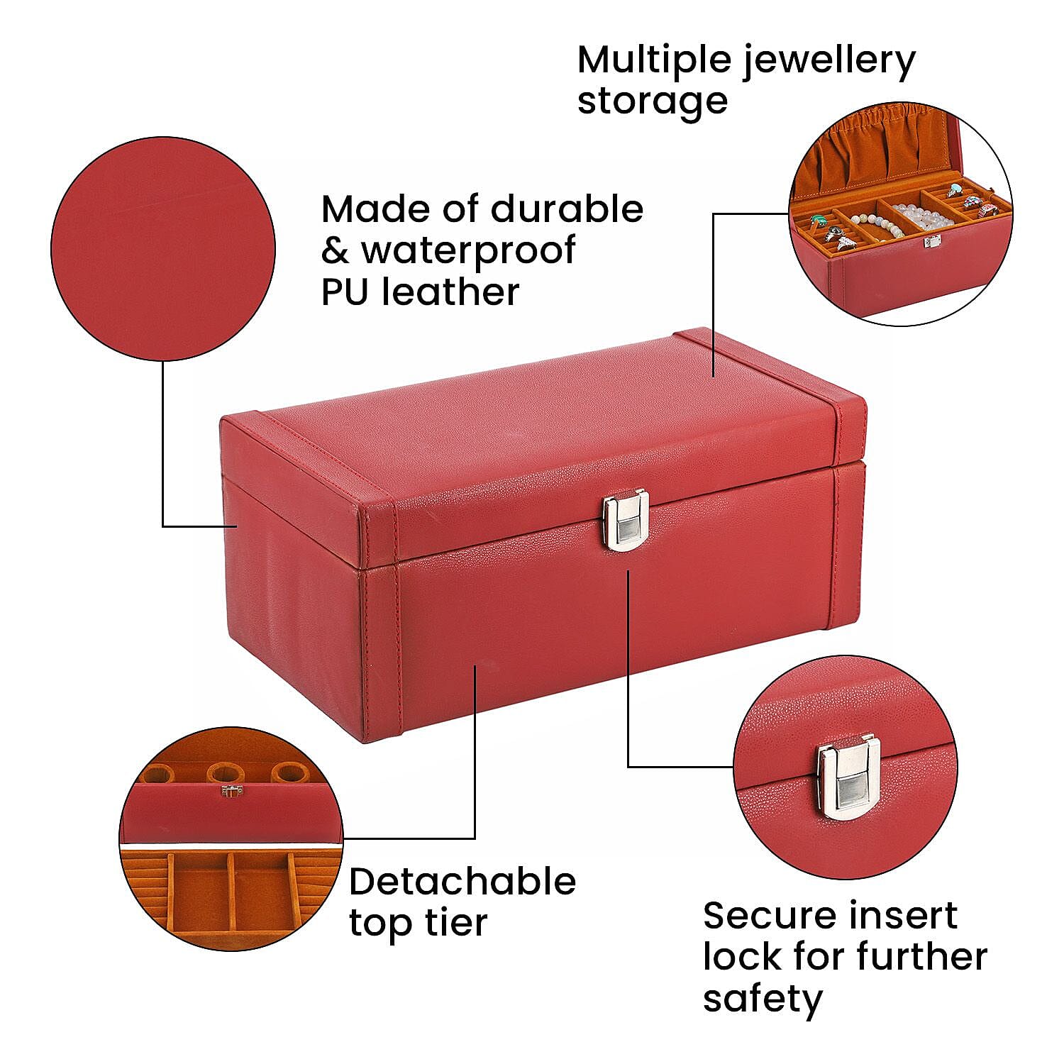 2 Tier Jewellery Box for Multiple Storage Options - Maroon 6243017 4