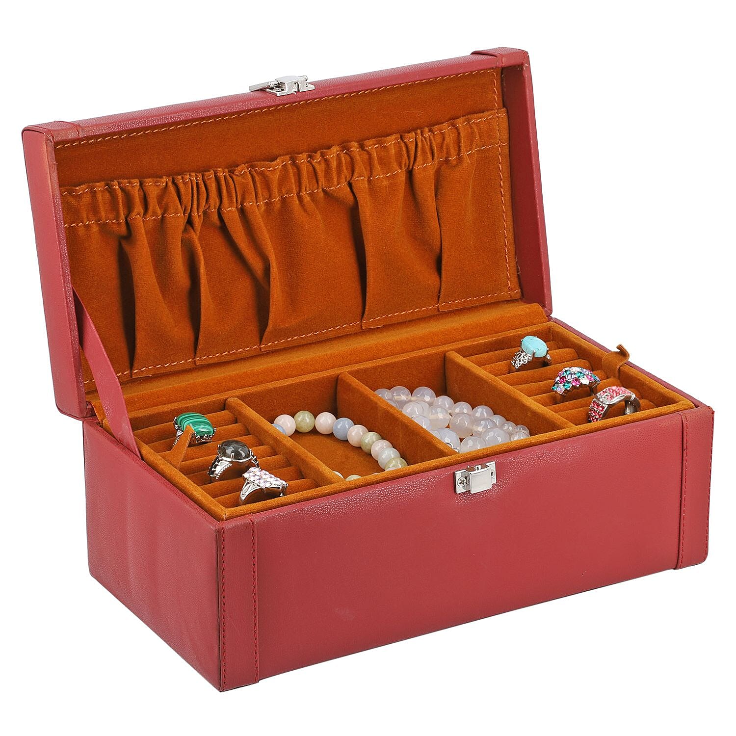 2 Tier Jewellery Box for Multiple Storage Options - Maroon 6243017 6