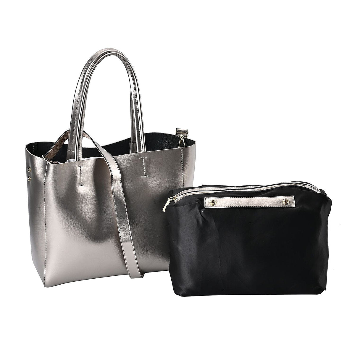 Hong Kong Closeout Genuine Leather 2- in-1 Tote Bag with Detachable Zipped Lining - Metallic Silver 7603831 0