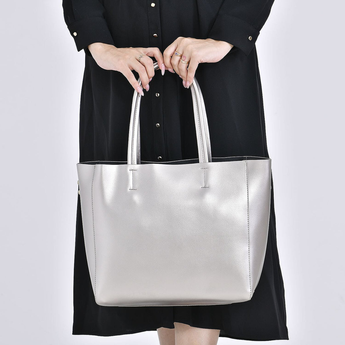 Hong Kong Closeout Genuine Leather 2- in-1 Tote Bag with Detachable Zipped Lining - Metallic Silver 7603831 5