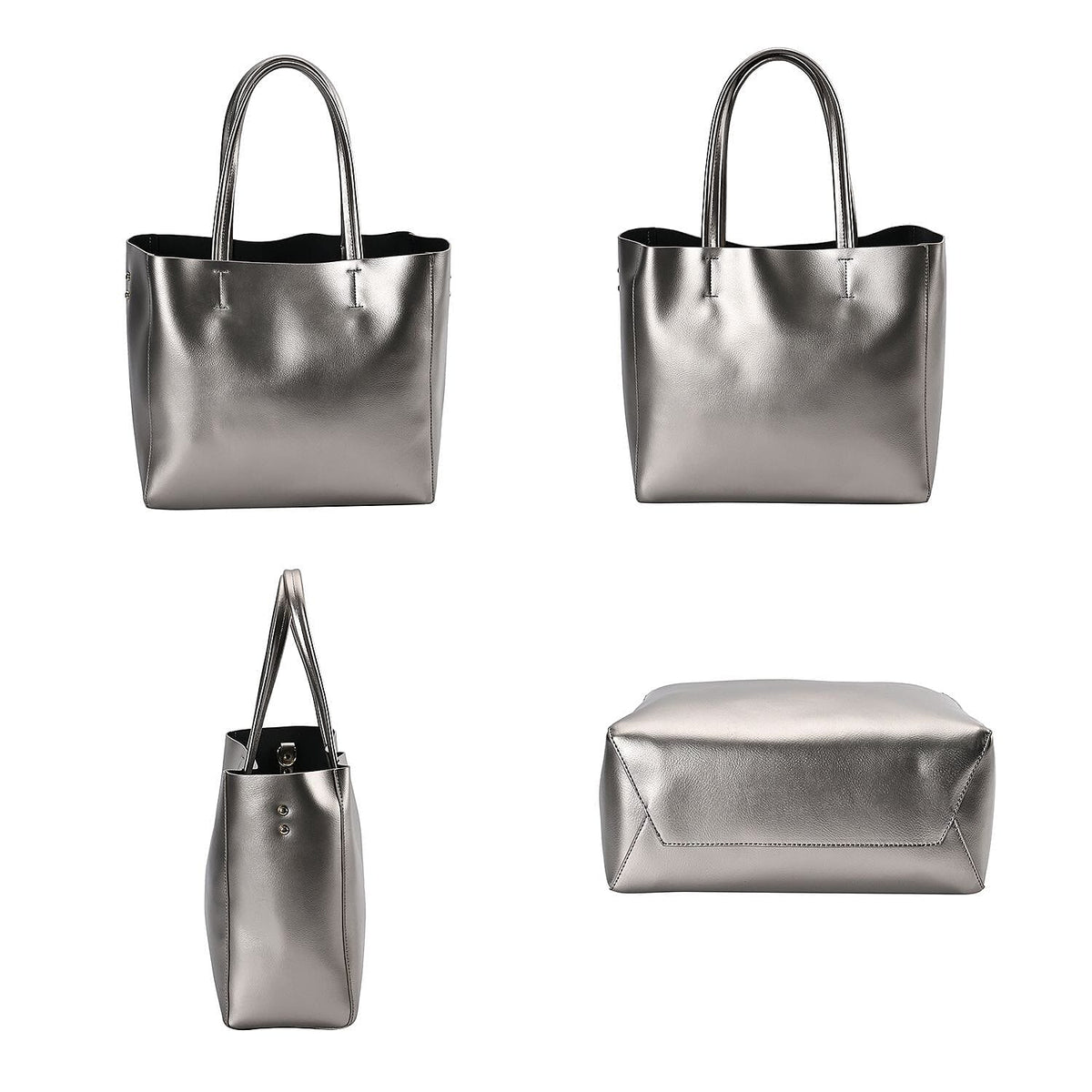 Hong Kong Closeout Genuine Leather 2- in-1 Tote Bag with Detachable Zipped Lining - Metallic Silver 7603831 7