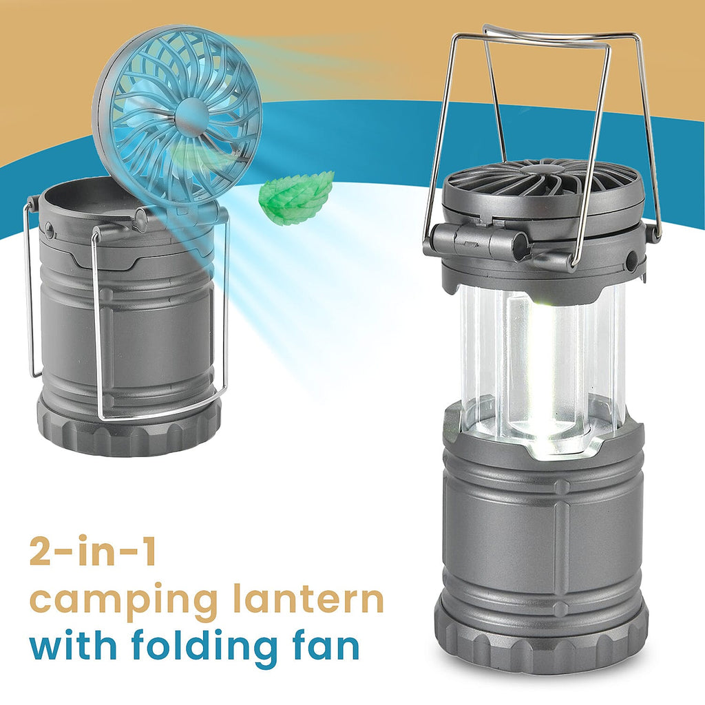 2-in-1 Portable Lantern with Folding Fan (3 AA battery, Not included) - Silver Grey