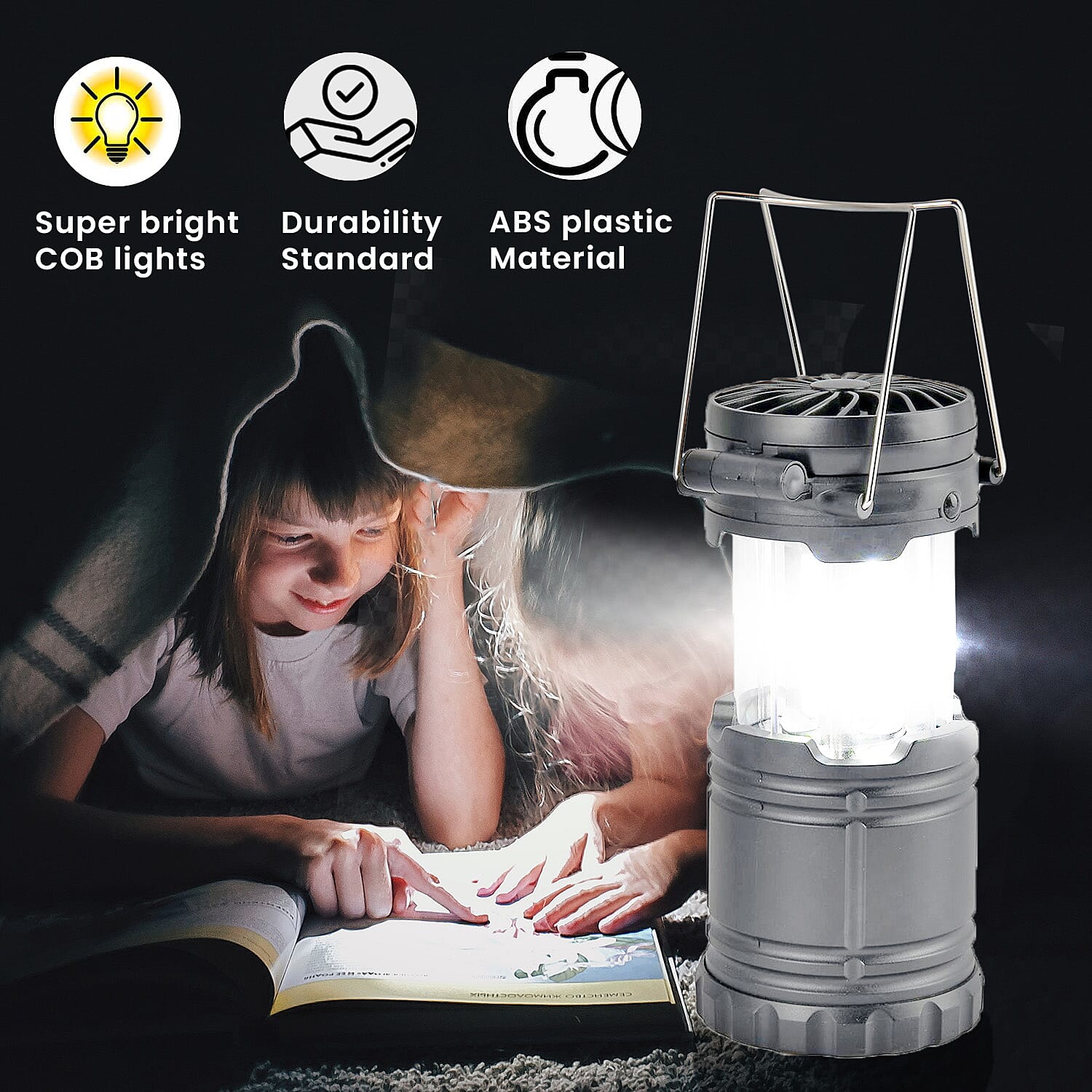 2-in-1 Portable Lantern with Folding Fan (3 AA battery, Not included) - Silver Grey 7283684 4