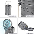 2-in-1 Portable Lantern with Folding Fan (3 AA battery, Not included) - Silver Grey