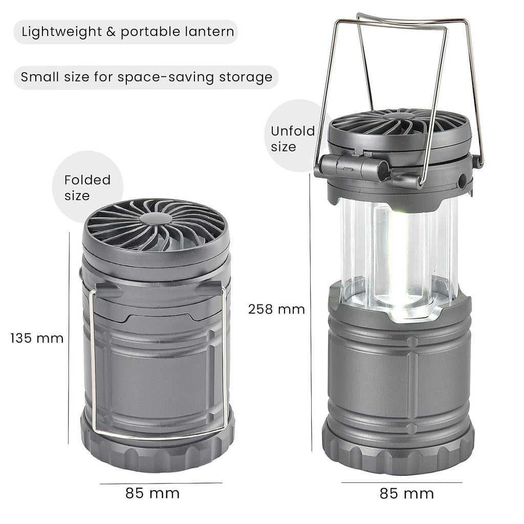 2-in-1 Portable Lantern with Folding Fan (3 AA battery, Not included) - Silver Grey