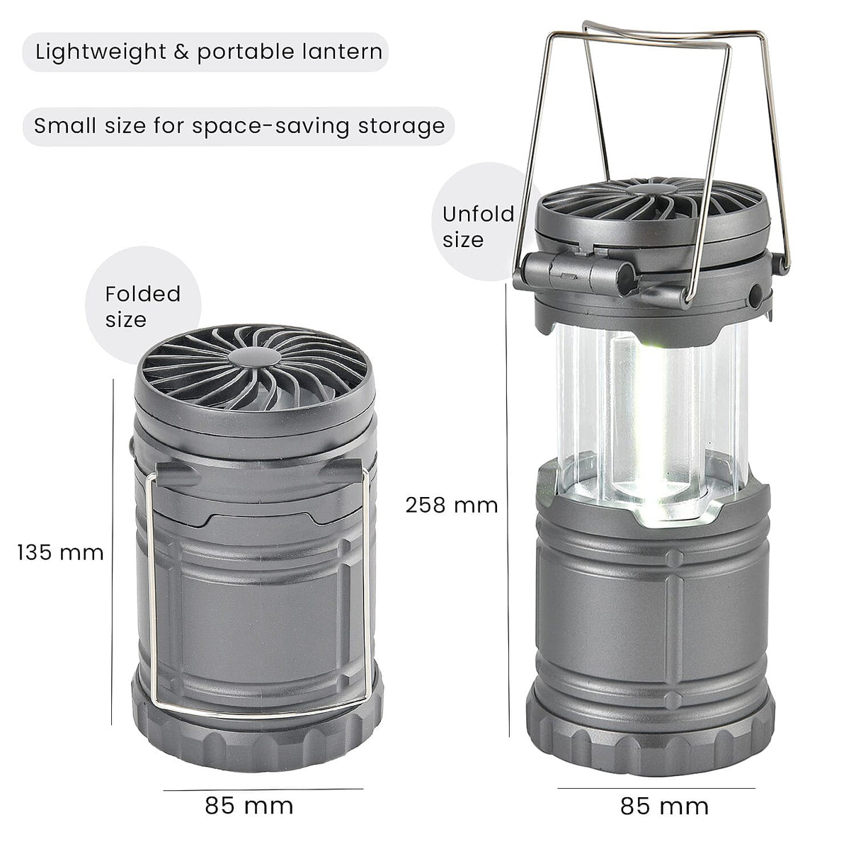 2-in-1 Portable Lantern with Folding Fan (3 AA battery, Not included) - Silver Grey 7283684 8