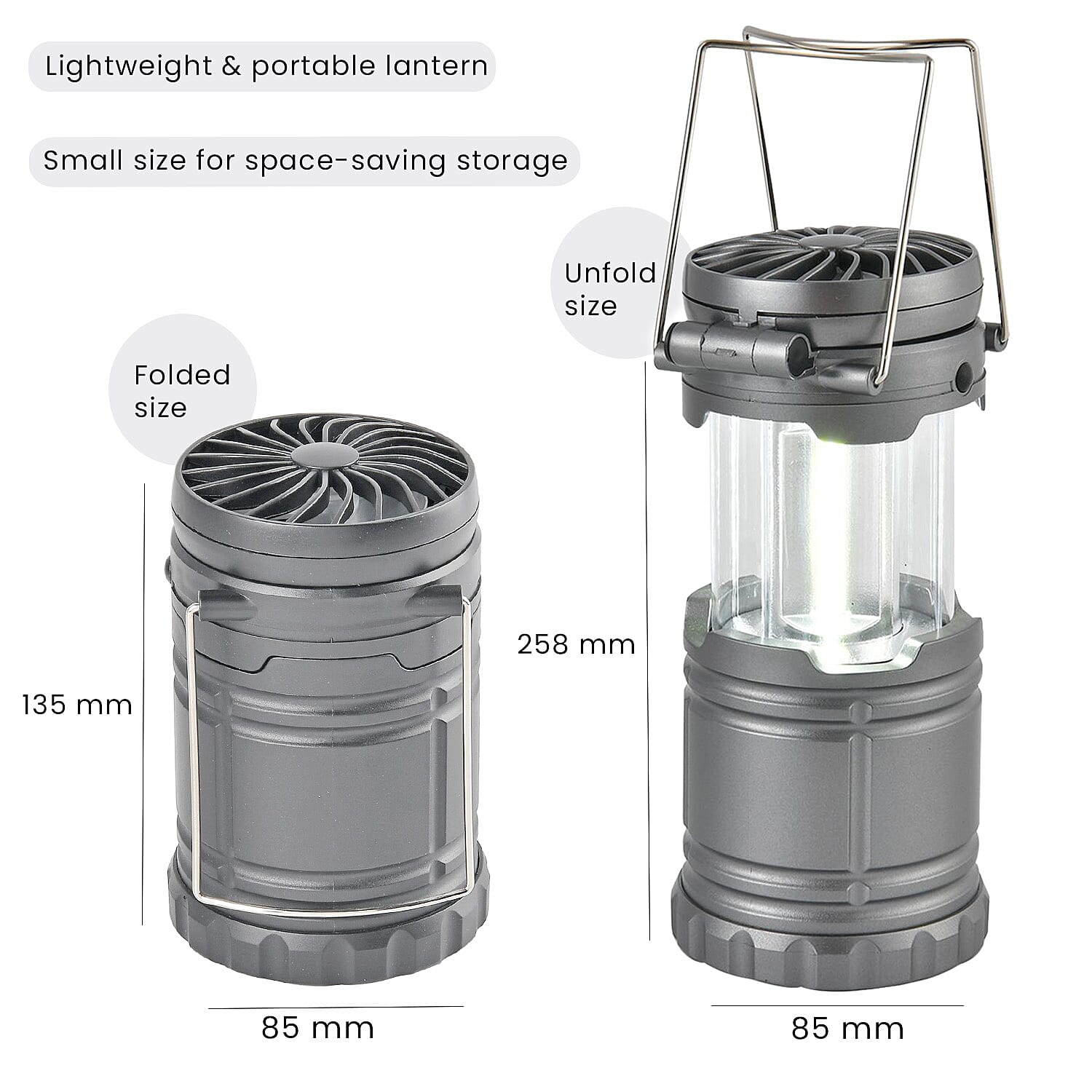 2-in-1 Portable Lantern with Folding Fan (3 AA battery, Not included) - Silver Grey 7283684 8
