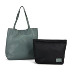 2-in-1 Genuine Leather Tote Bag - Pouch - Blue