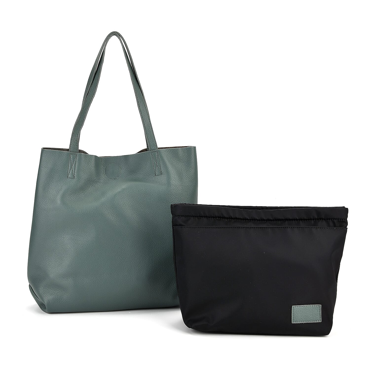 2-in-1 Genuine Leather Tote Bag - Pouch - Blue 8222344 0
