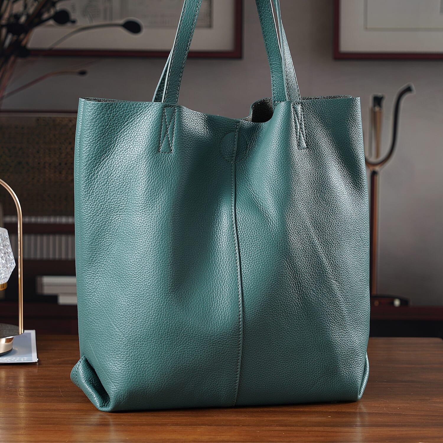 2-in-1 Genuine Leather Tote Bag - Pouch - Blue 8222344 2