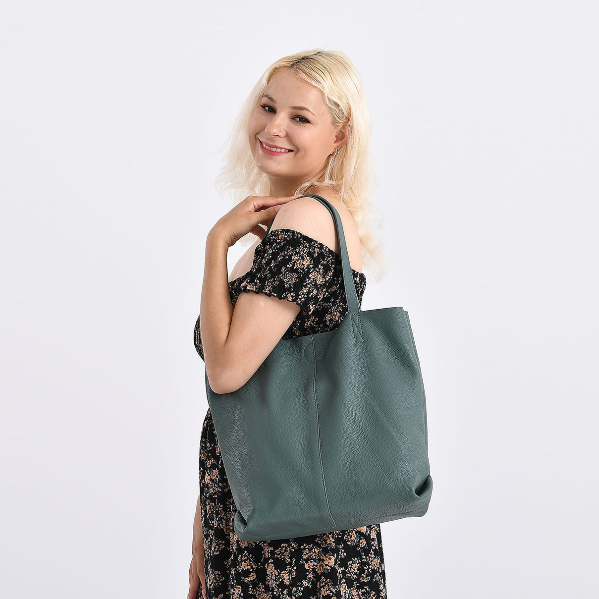 2-in-1 Genuine Leather Tote Bag - Pouch - Blue 8222344 3